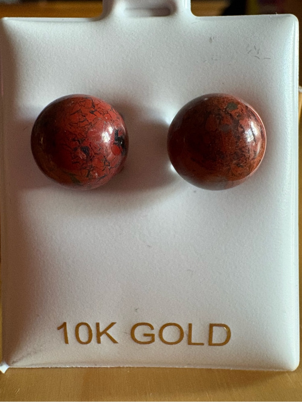 10K Solid Gold Stud Earrings with Red Jasper